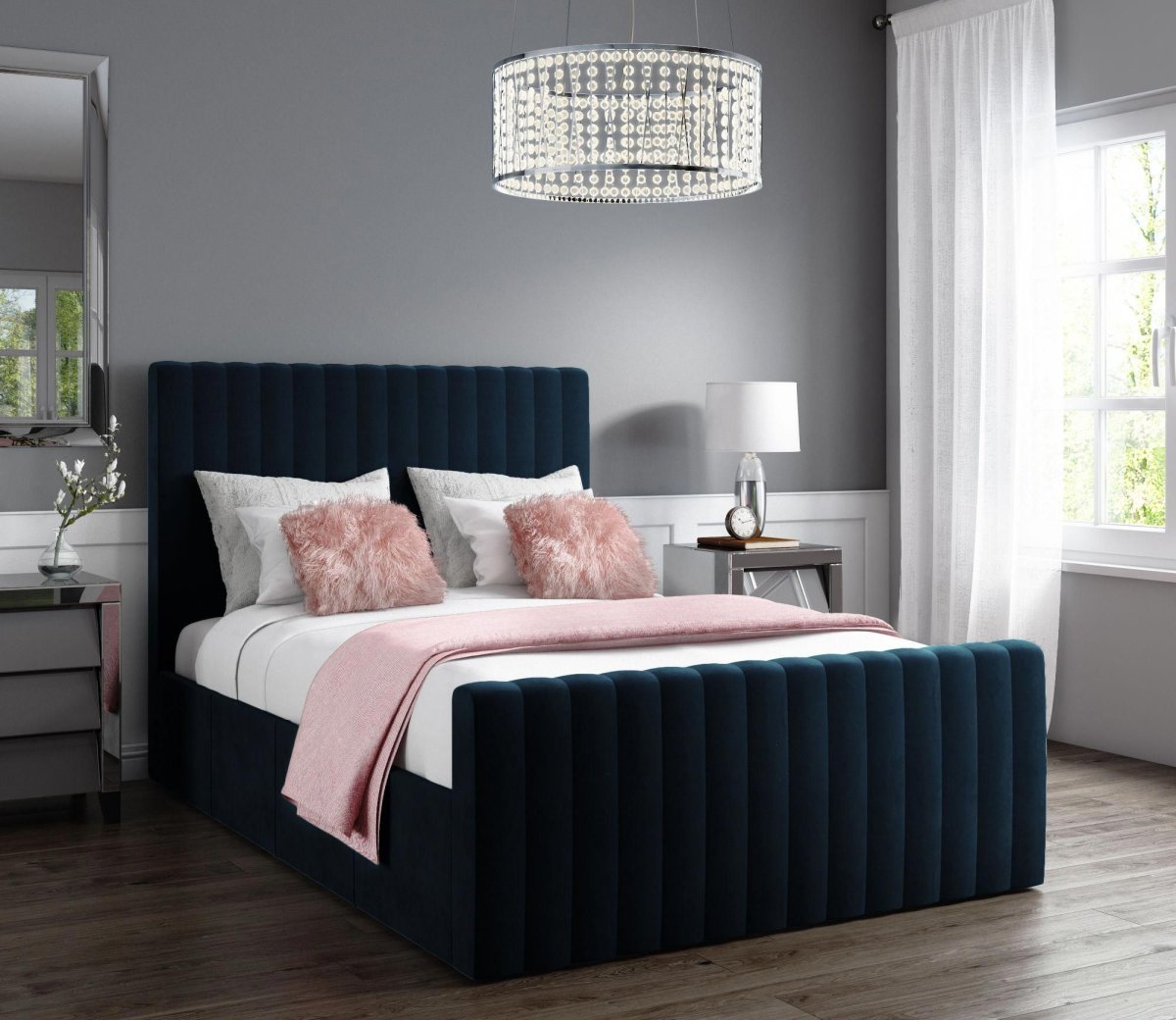 Сине бежевая спальня