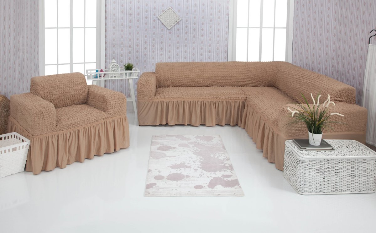 Еврочехол угловой диван капучино