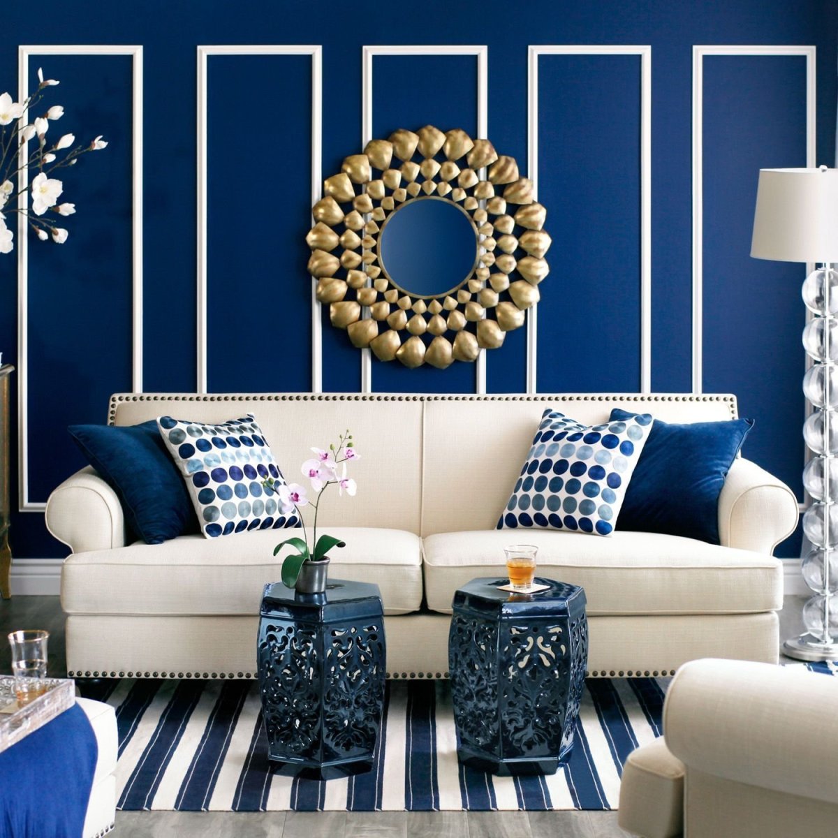 Синяя кухня гостиная