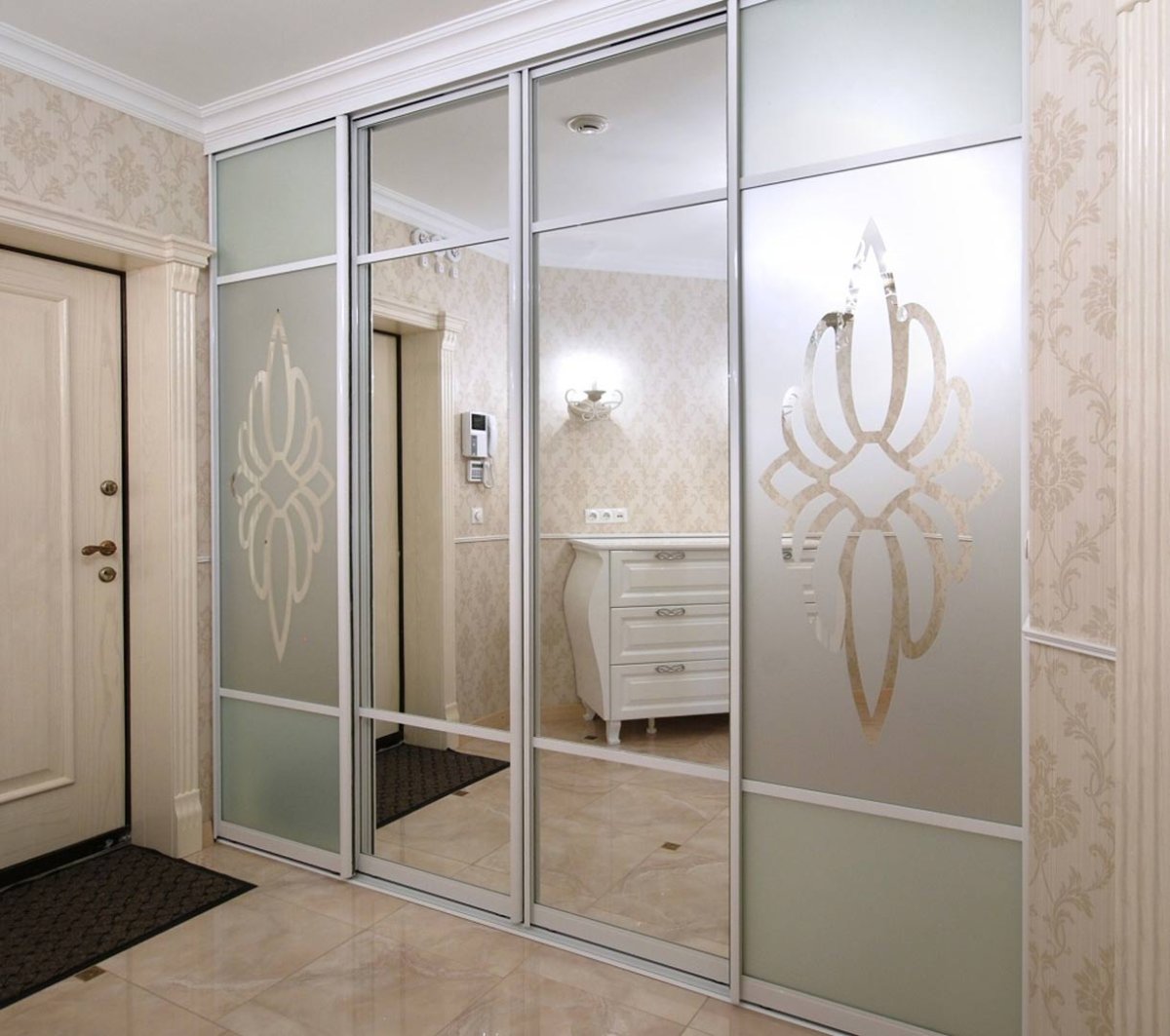 Шкаф купе респект 303 с зеркалом белый глянец