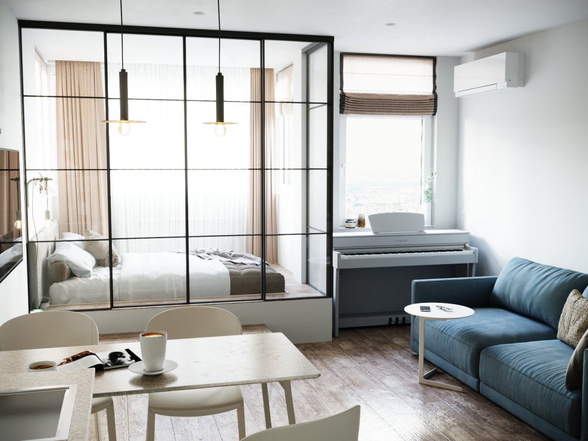 Спальня-гостиная с раздвижной перегородкой