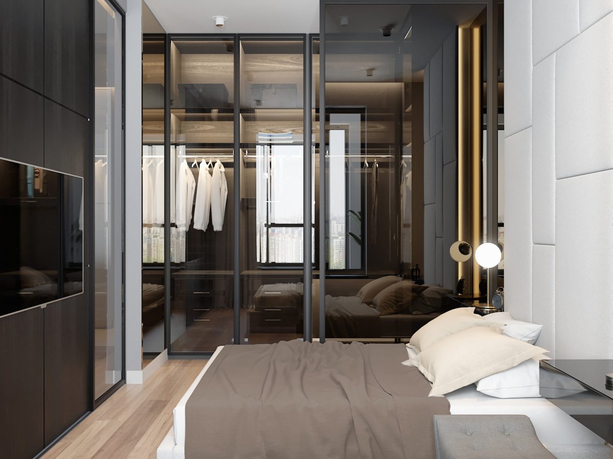 Гардеробная со стеклянной перегородкой