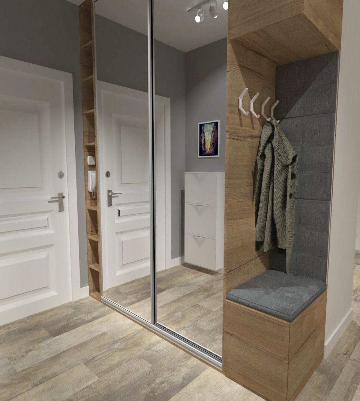 Шкаф купе бетон Пайн белый