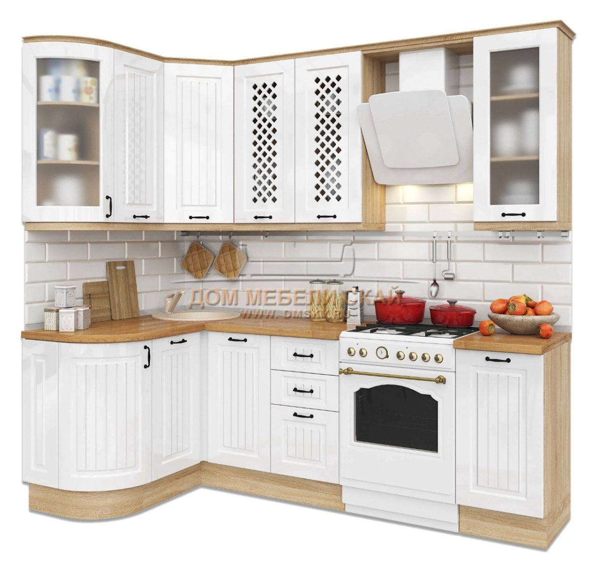 Кухня Неаполь 2200, белое дерево/патина