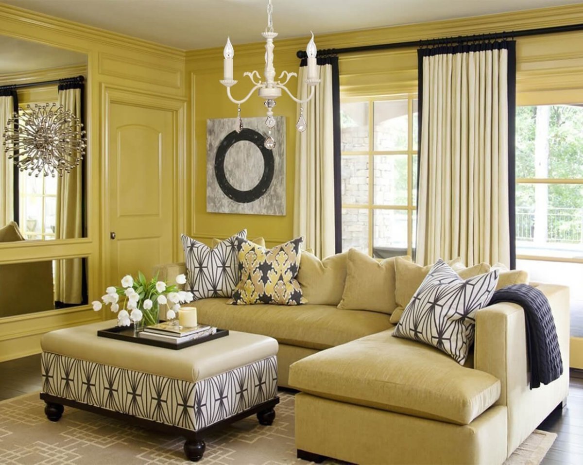 Горчичный диван в интерьере