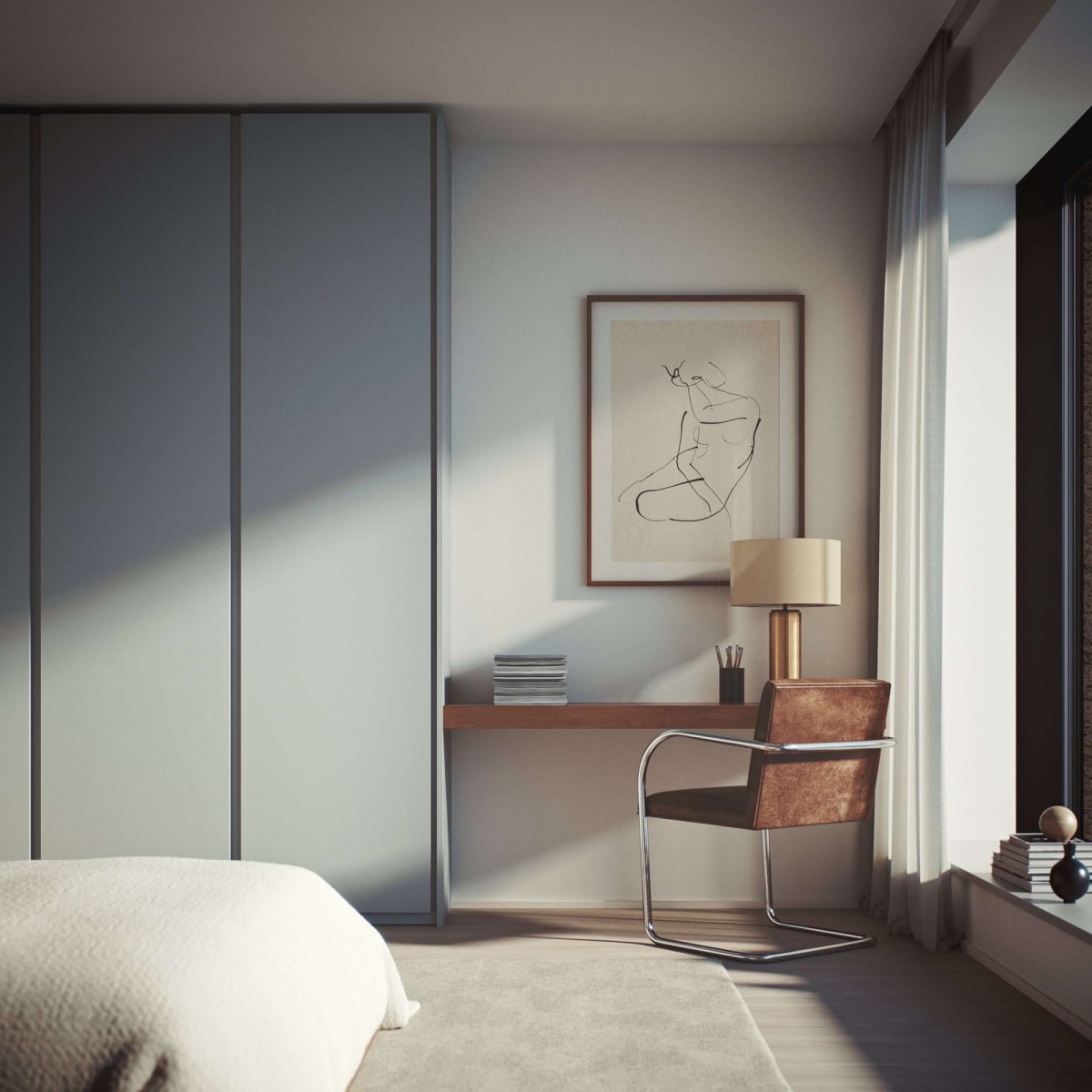 Шкаф напротив кровати в спальне