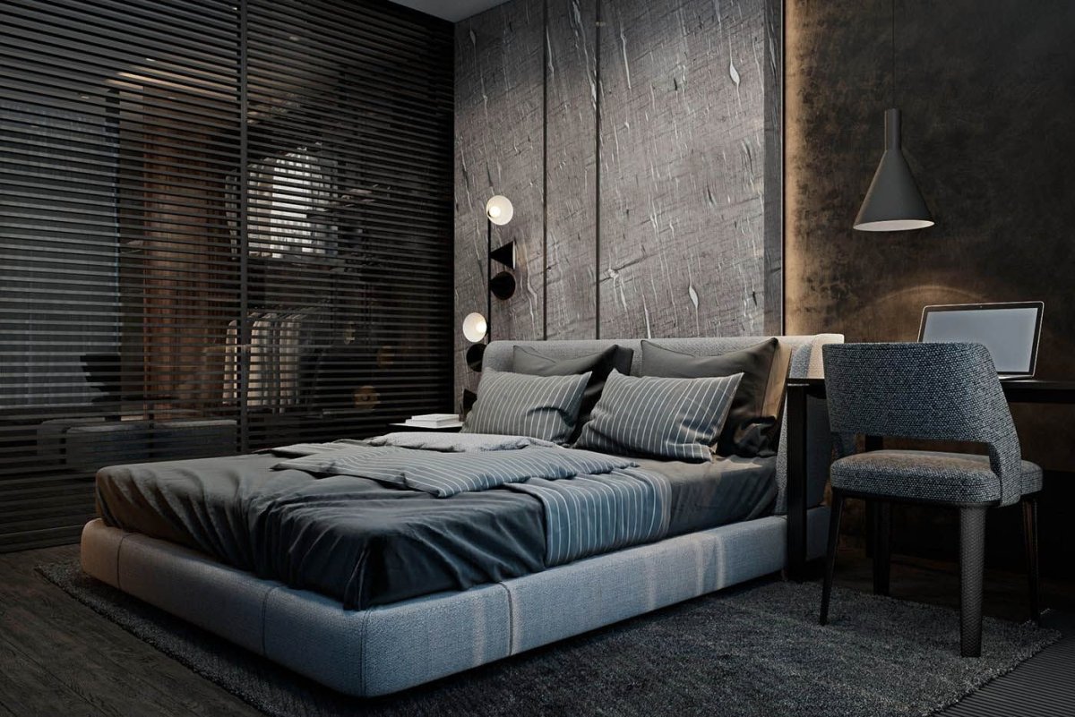 Темная кровать в Светлом интерьере