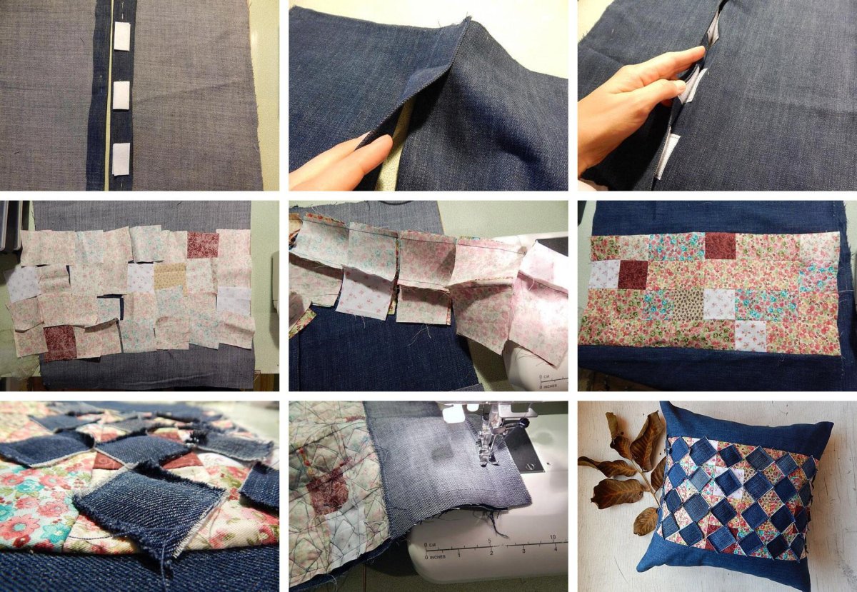 Подушка из джинсовых лоскутков своими руками