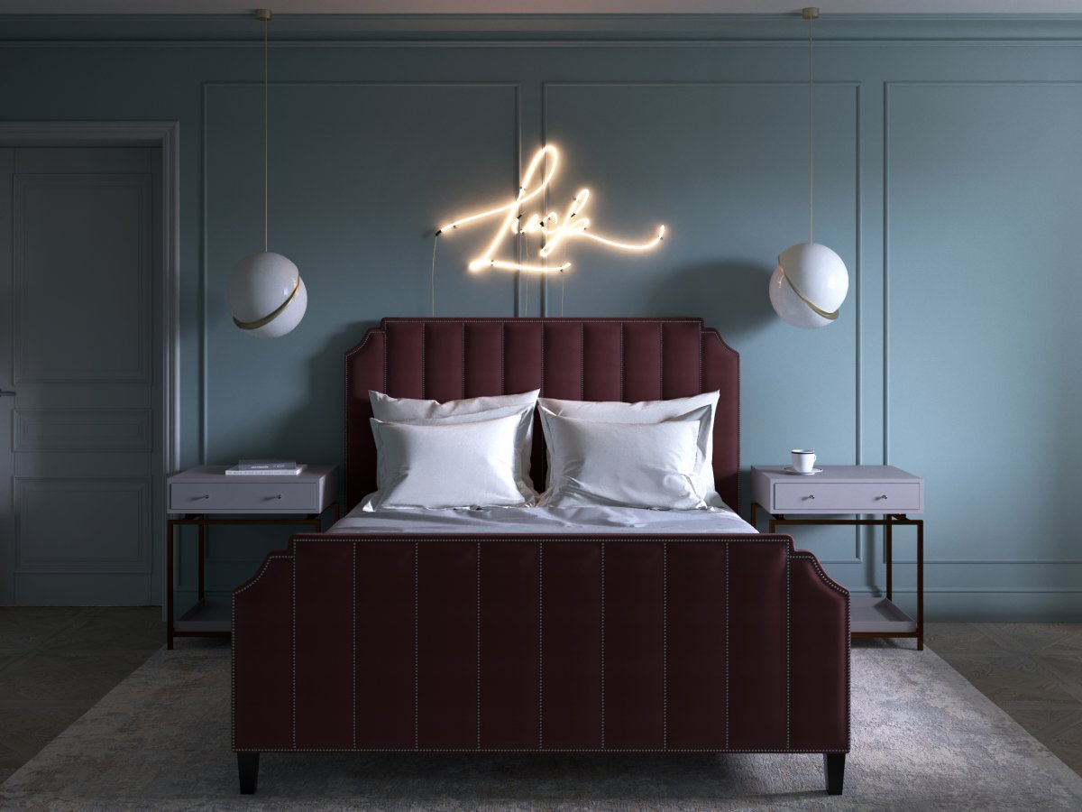 Неоновая надпись над кроватью