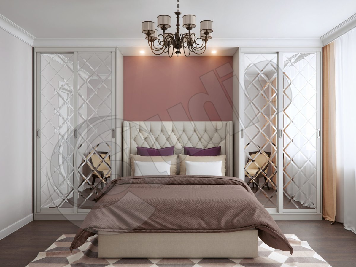 Шкаф в гостиную с зеркалом фацетом