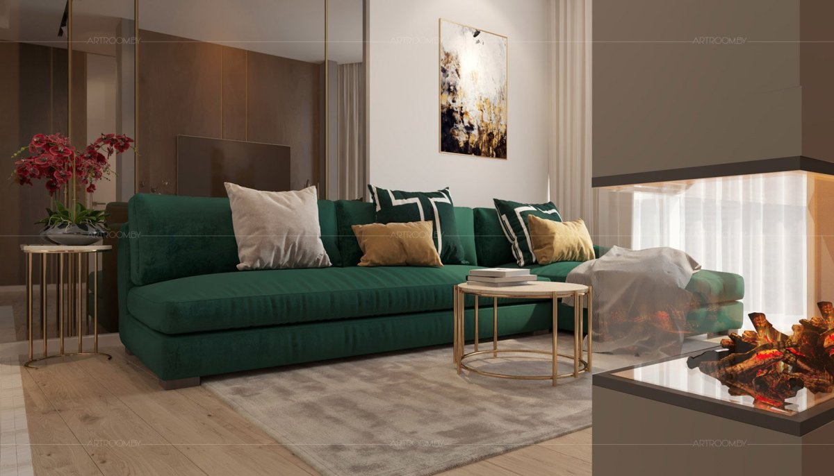 Оливковый цвет стен в гостиной