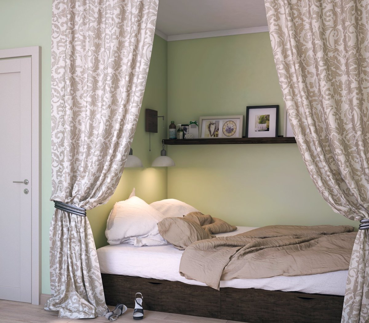 Зонирование комнаты шторами