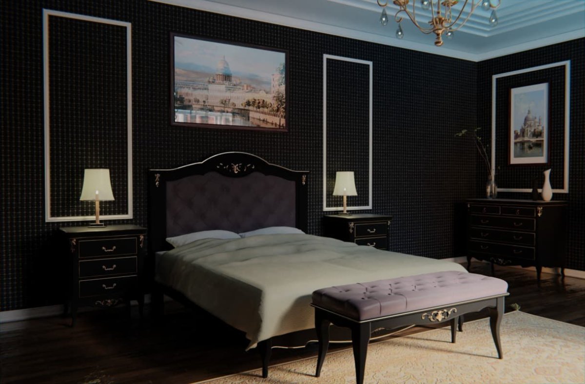 Спальня в классическом стиле коричневых тонов