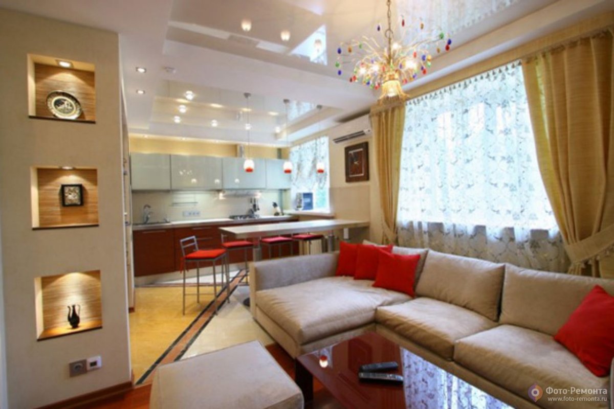 Кухня гостиная с рабочей зоной