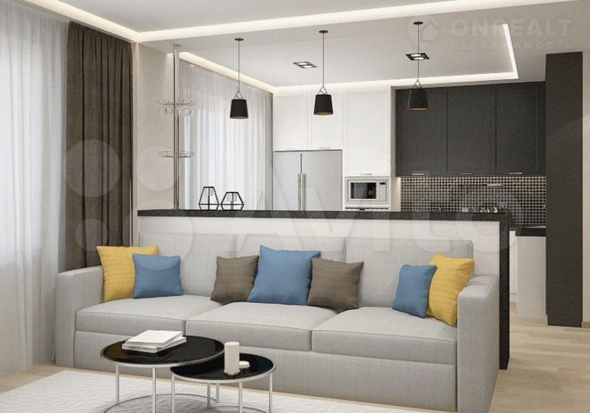 Кухня гостиная посередине