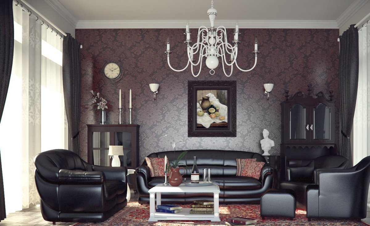 Синяя спальня с коричневой мебелью