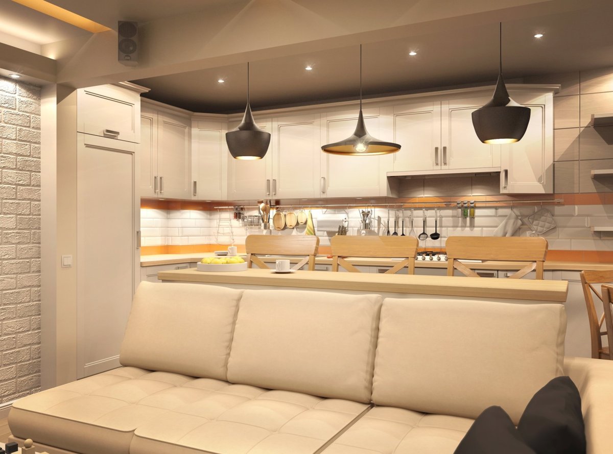 Барная стойка за диваном