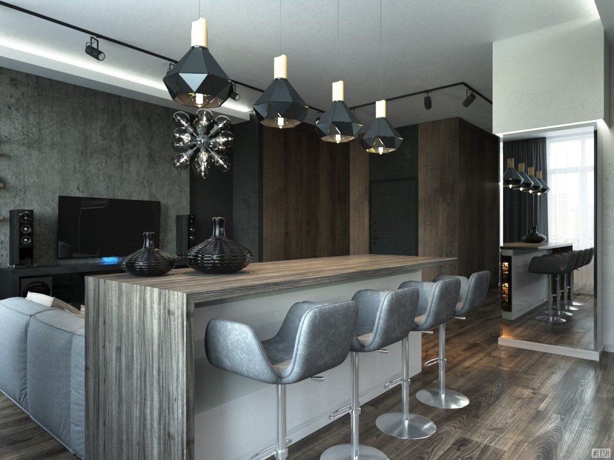 Барная стойка за диваном