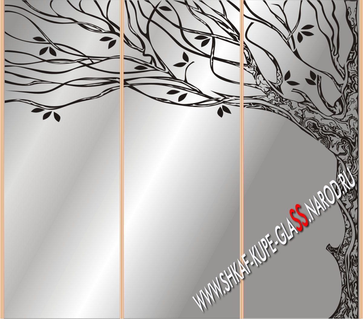 Пескоструй дерево на зеркале