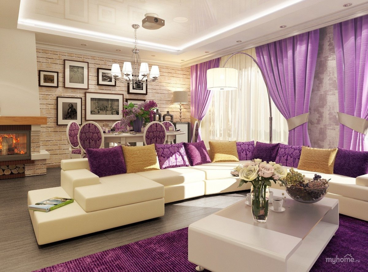 Цветные диваны в интерьере гостиной