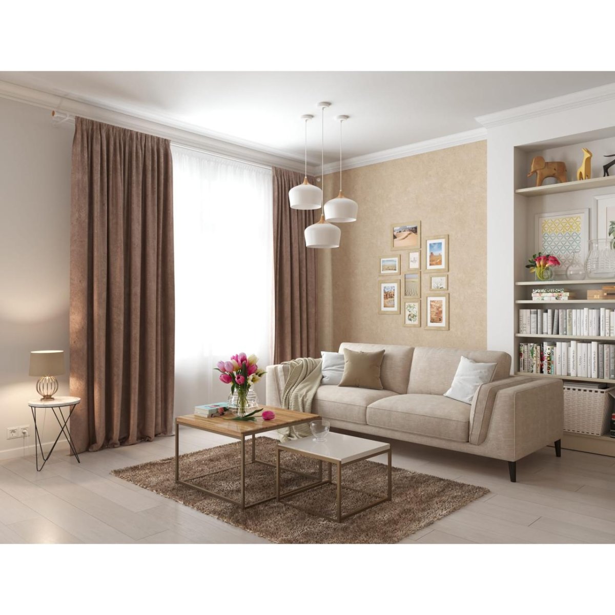 Розовый диван в интерьере гостиной