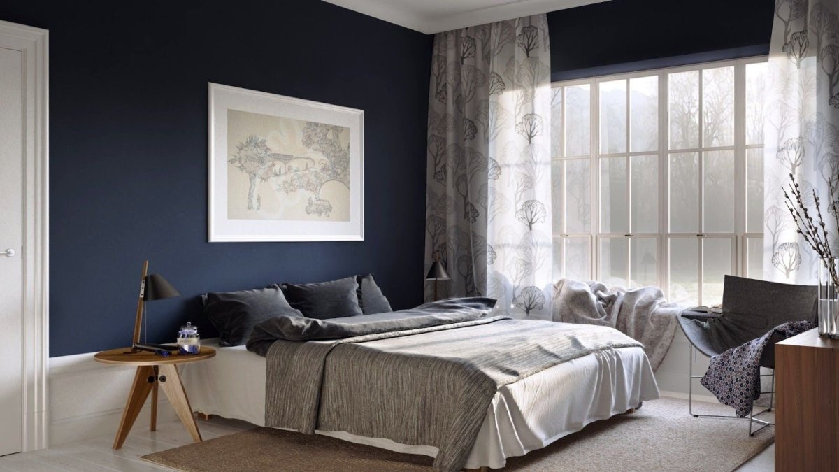 Серые обои в спальне