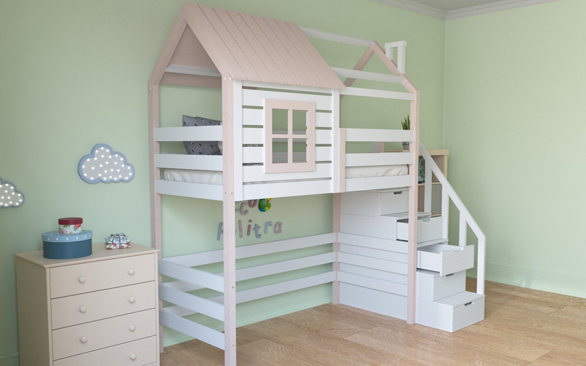 Детская кровать-чердак «Лахти 2.0» с лестницей-комодом