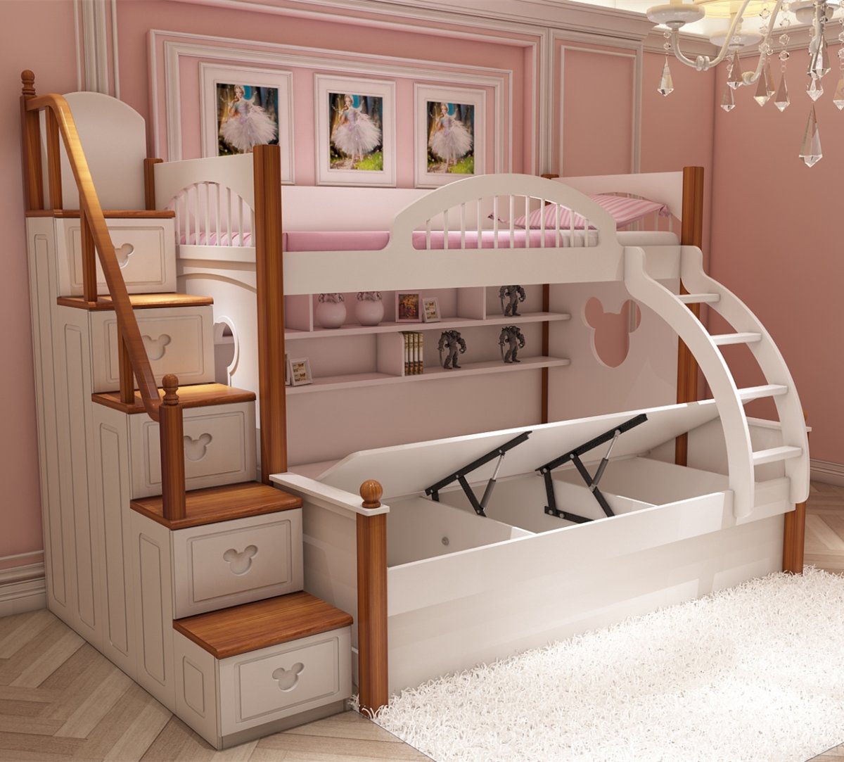 Двухэтажная кровать со ступеньками