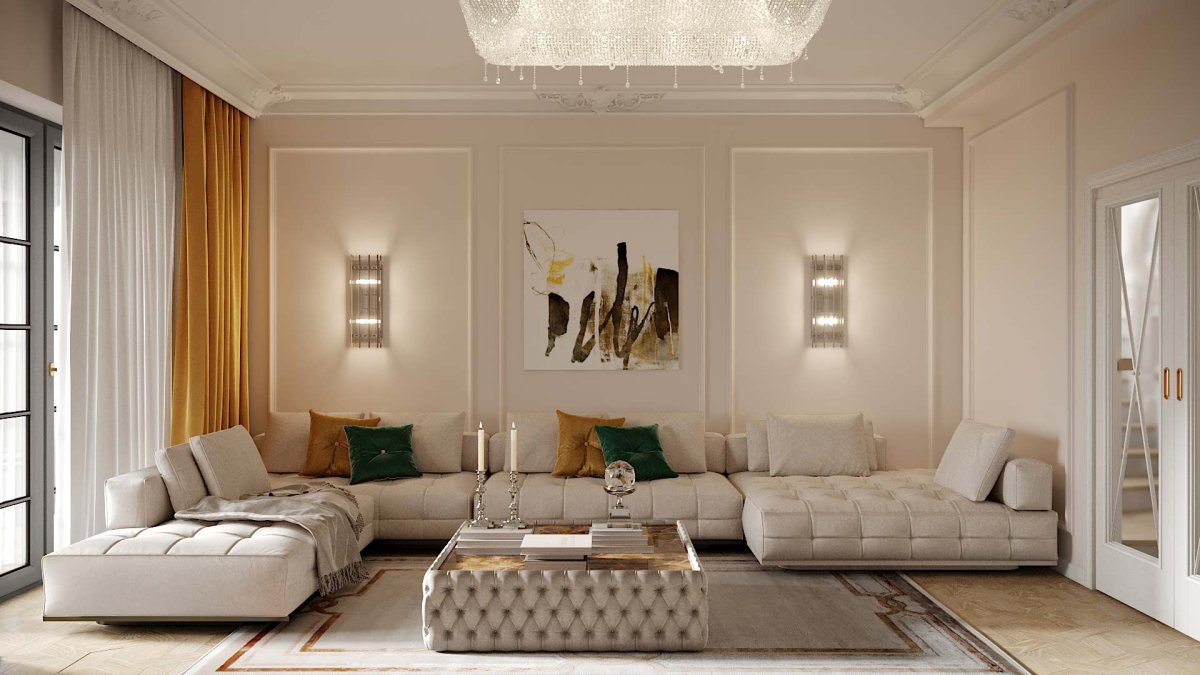 Гостиная с молдингами