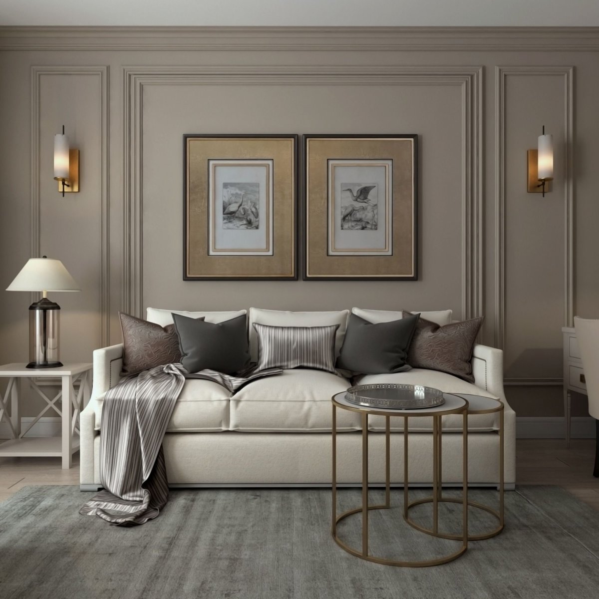 Молдинг в гостиной над диваном