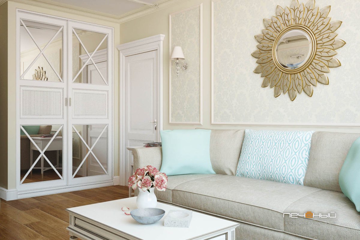 Фреска в интерьере гостиной в классическом стиле