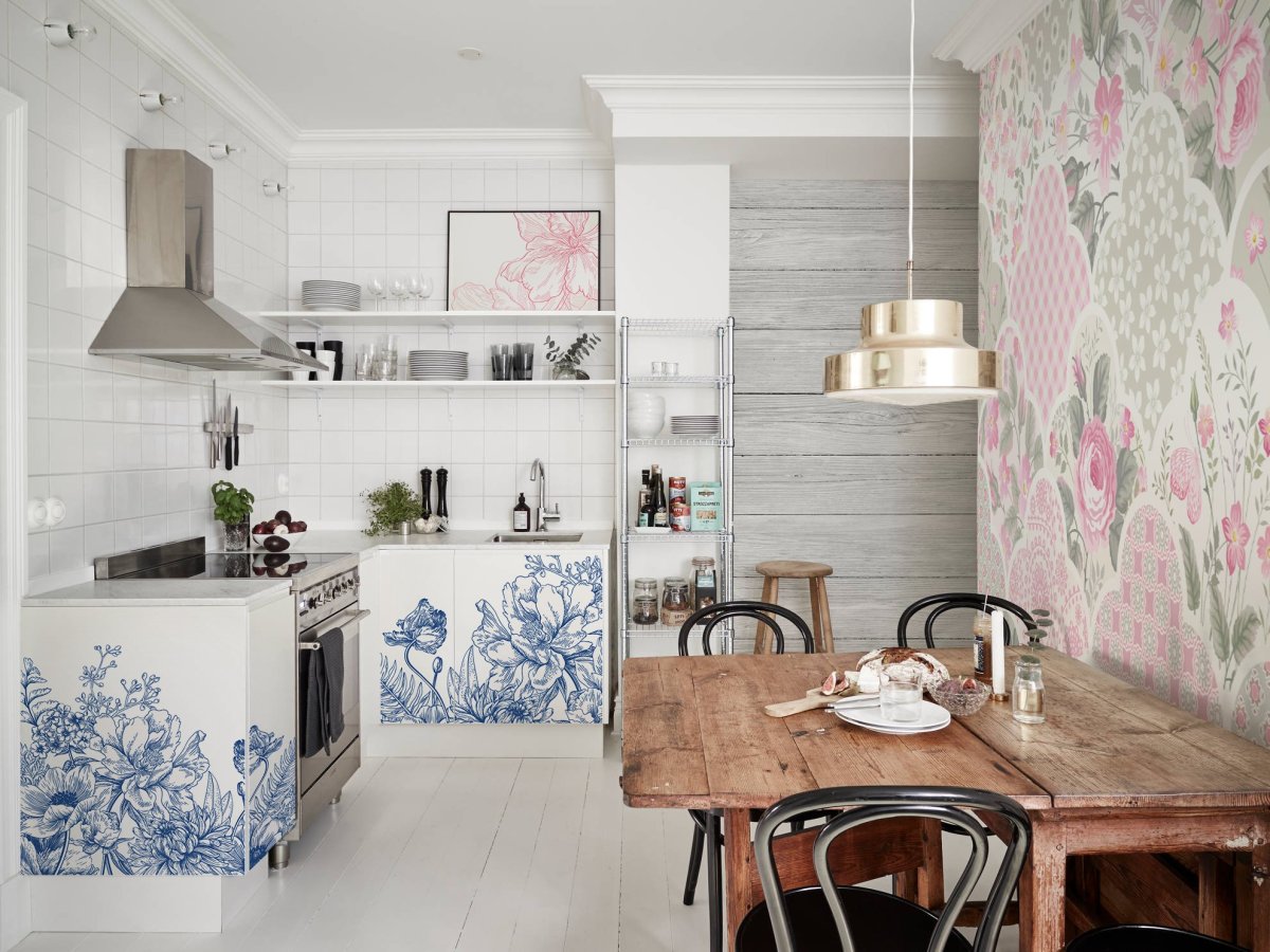 Кухня в скандинавском стиле без навесных шкафов