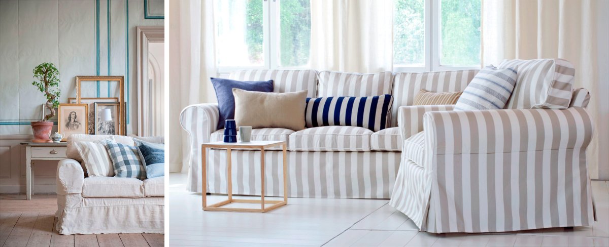 Полосатый диван в интерьере