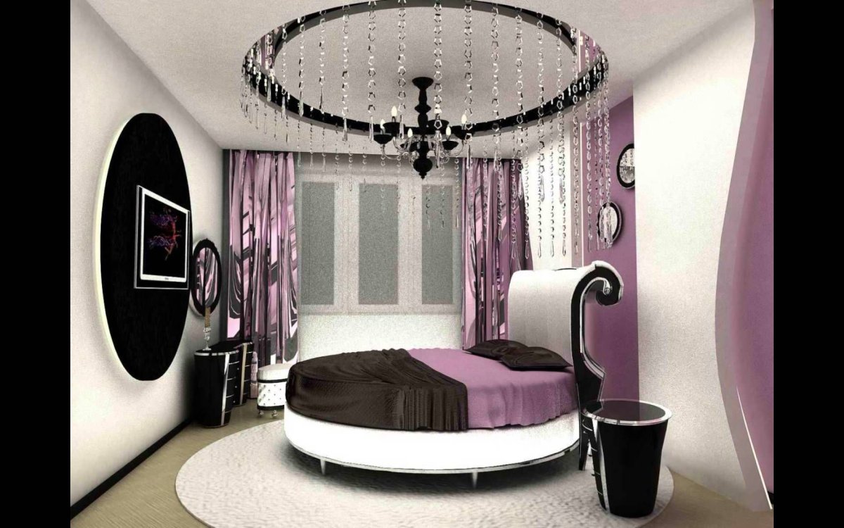 Круглая кровать с занавесками