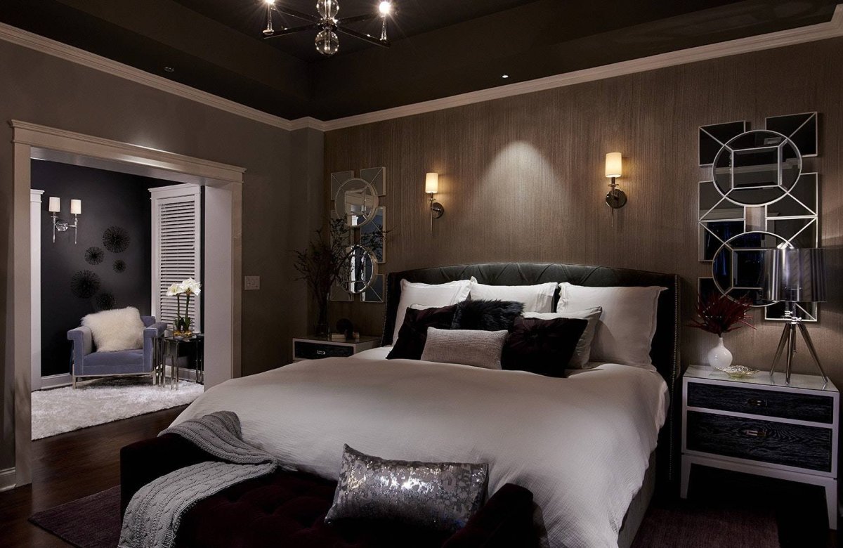 Спальня с черной мебелью
