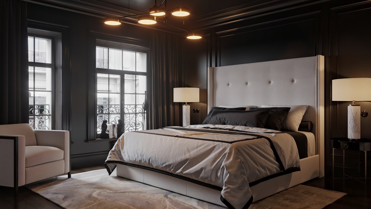 Кровать черная резная