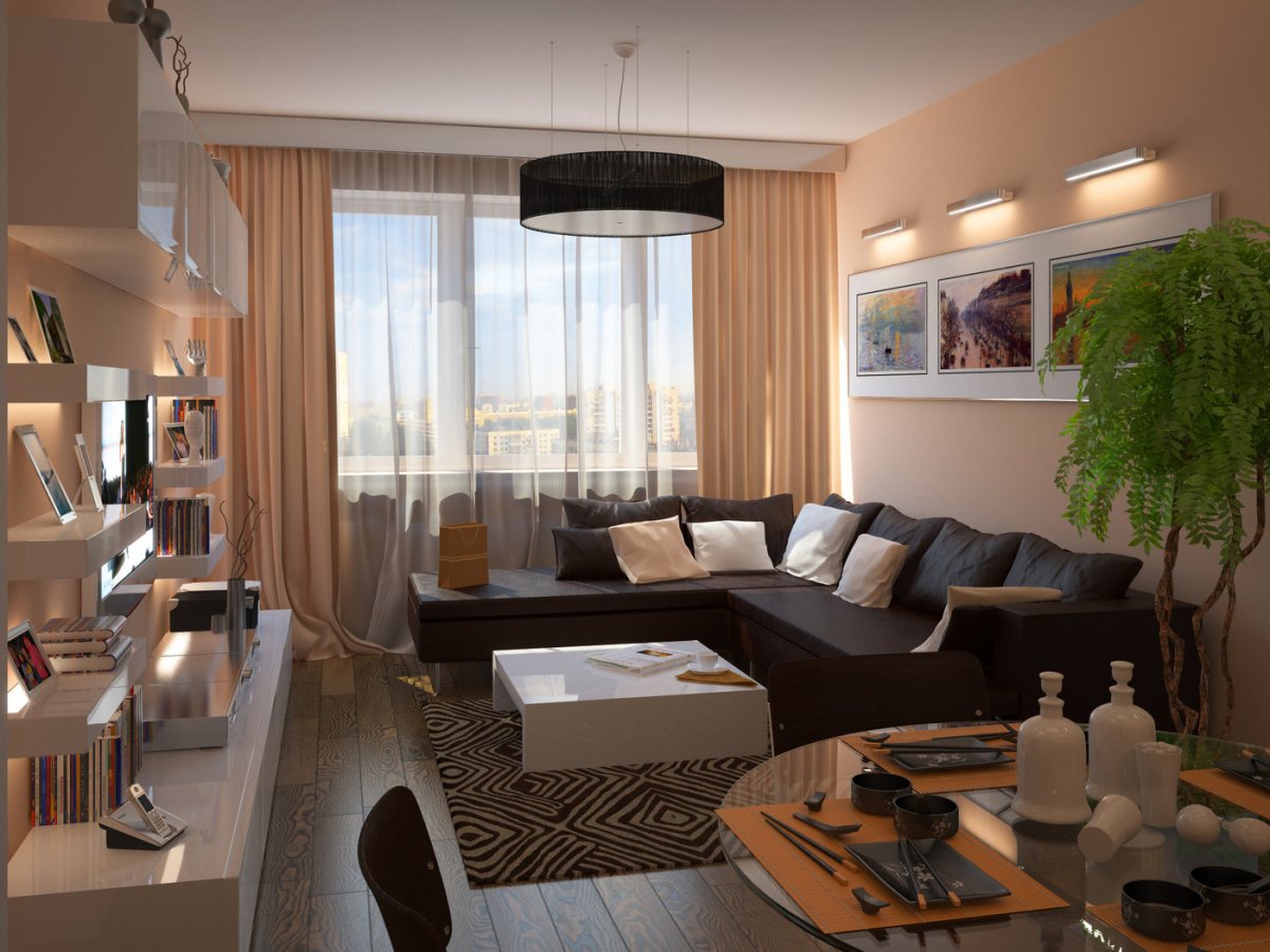 Интерьер маленькой проходной гостиной