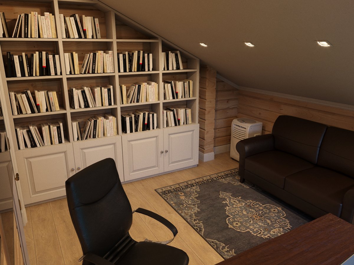 Шкаф стеллаж в мансардной комнате