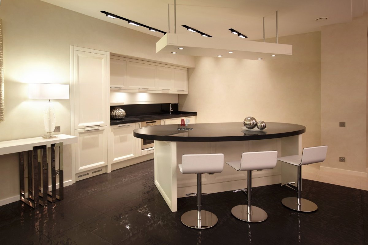 Черно белая кухня гостиная