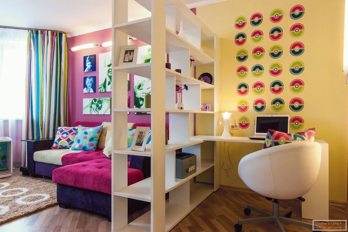 Стеллажи перегородки для зонирования пространства в комнате