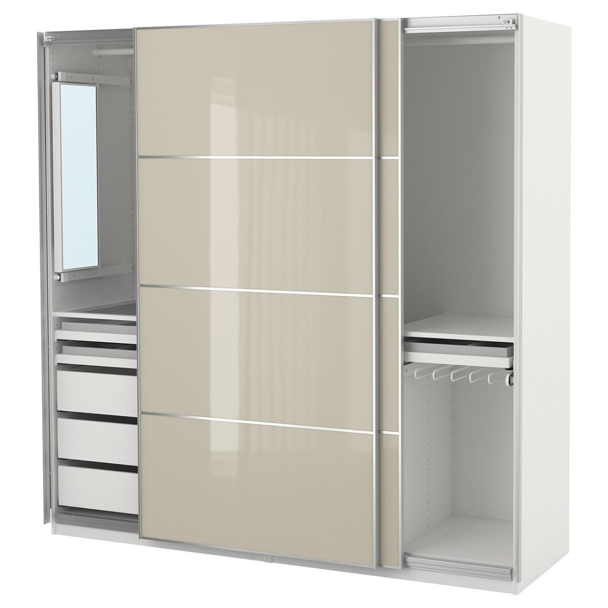 Белый глянцевый шкаф с черными полосками