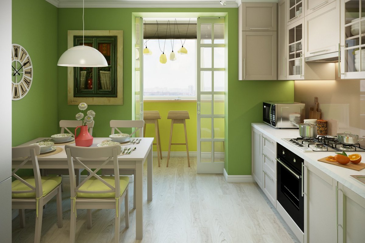 Серая кухня салатовые стены
