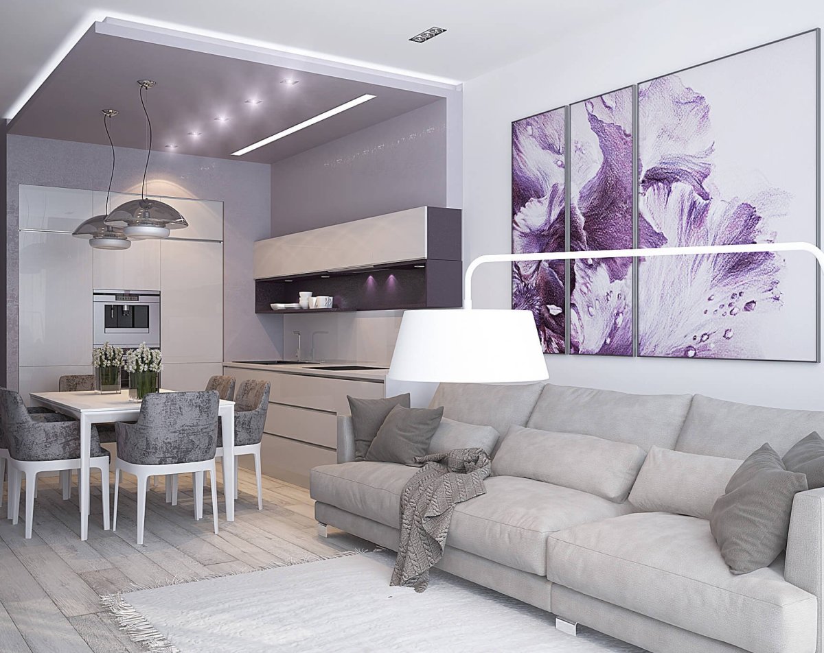 Кухня гостиная с угловым диваном