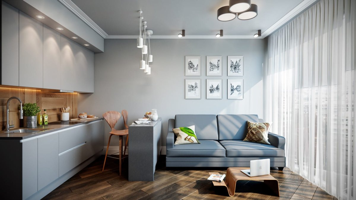 Яркая кухня гостиная