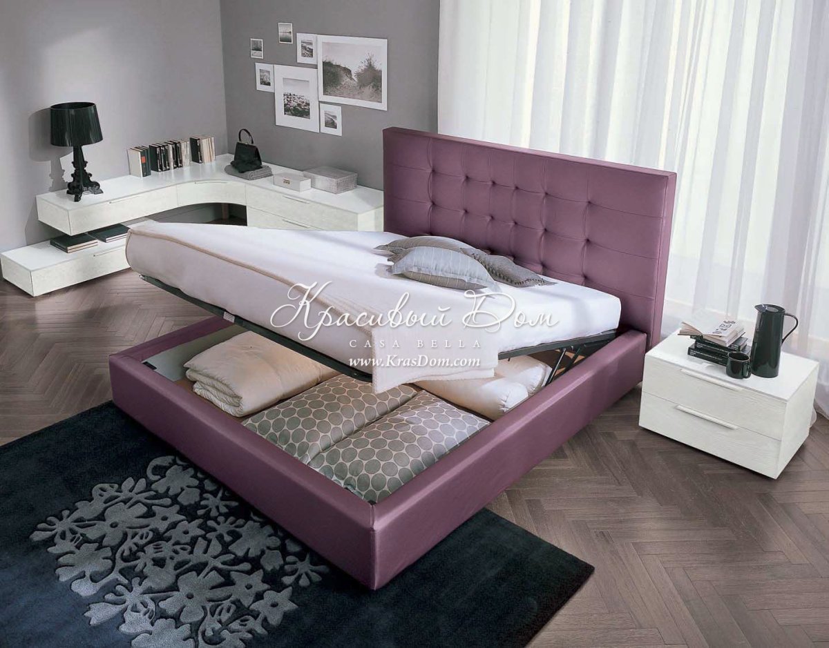 Спальня бархатная кровать и тумбы