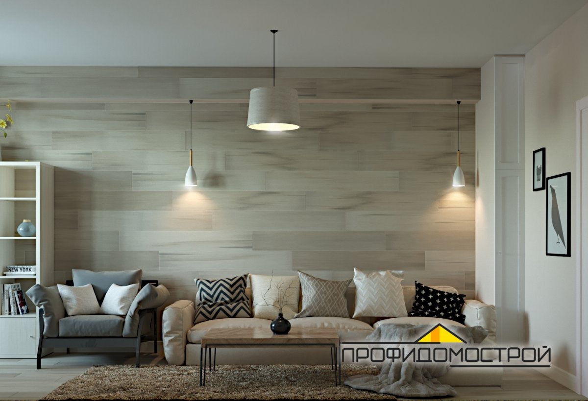 Ламинат на стене в интерьере гостиной
