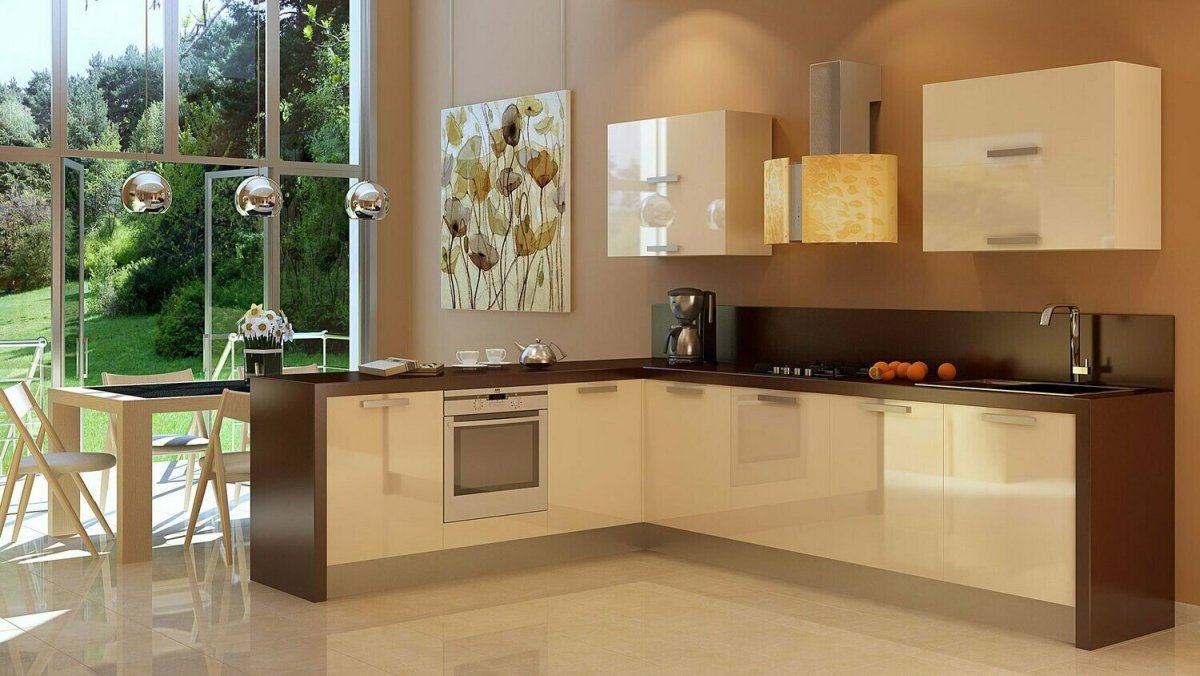 Бежевые стены на кухне