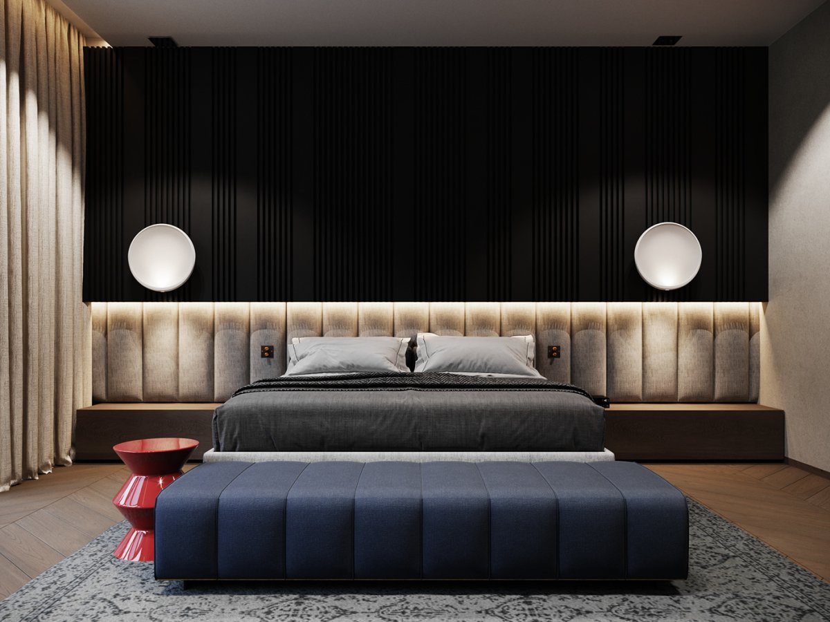 Спальня в темных тонах Минимализм