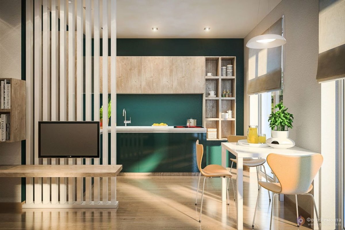 Деревянные рейки в интерьере кухни