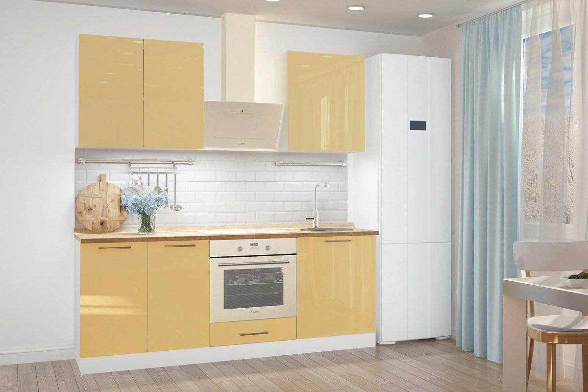 Белая глянцевая кухня с телевизором